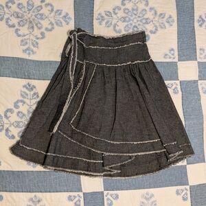 Funky Cool Y2K Denim Wrap Skirt Gray M S Fray Hem Midi A Line Circle Skirt Grey